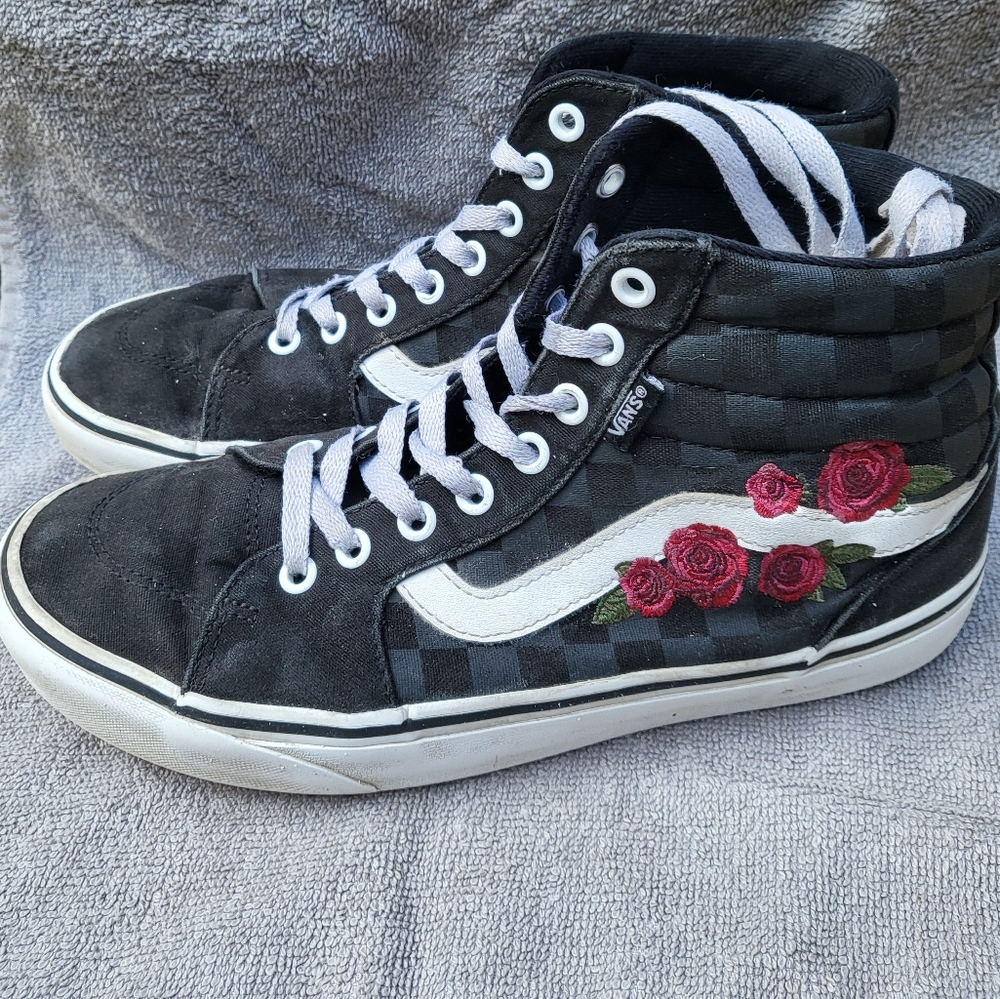 Vans Black High-Tops with Red Rose Detail